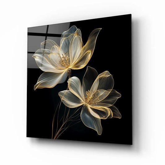 Gold Flower Glass Wall Art