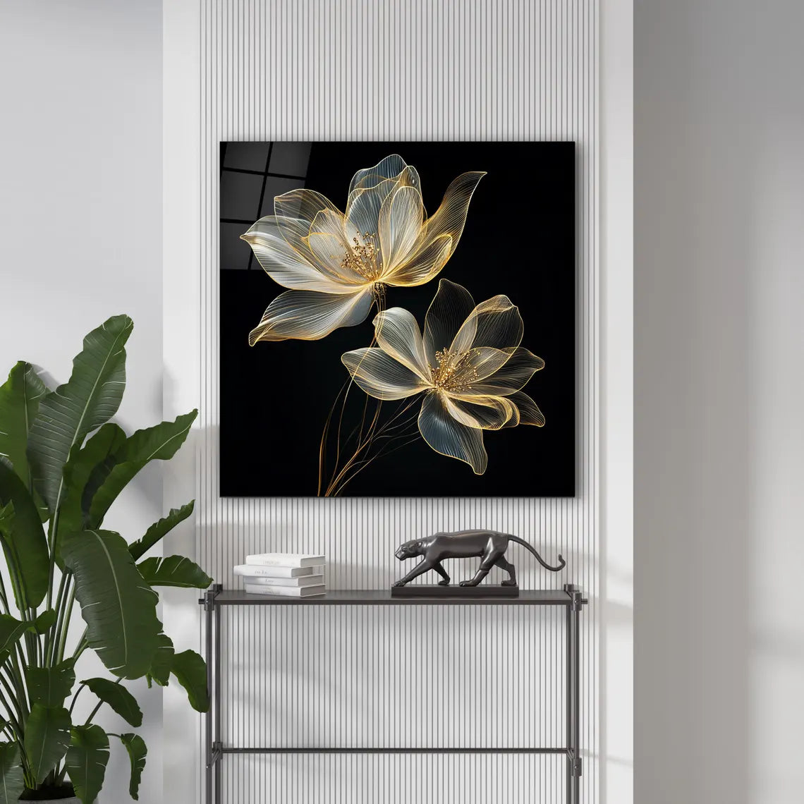 Gold Flower Glass Wall Art