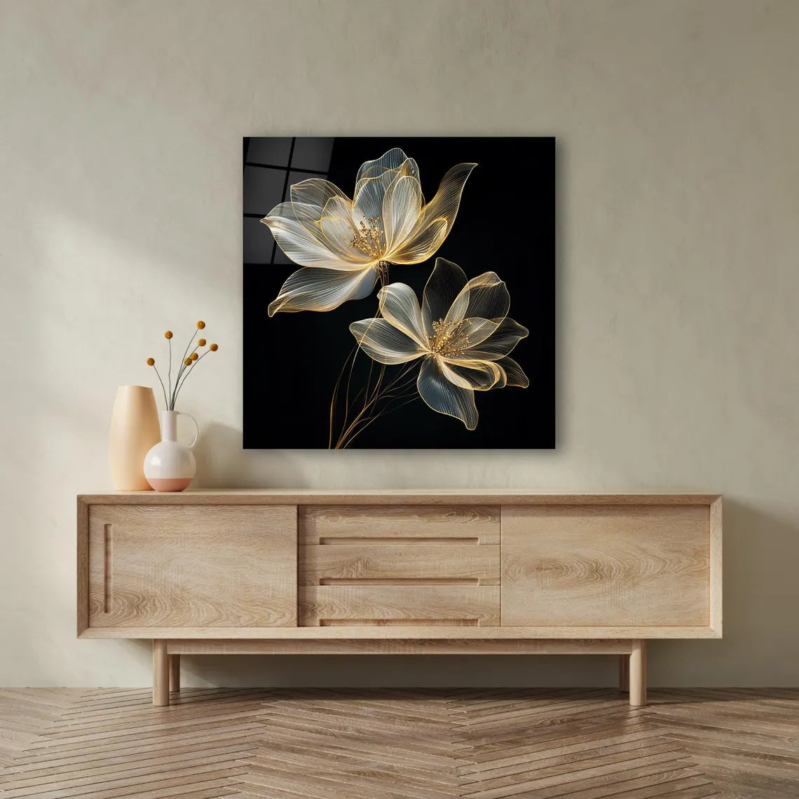Gold Flower Glass Wall Art