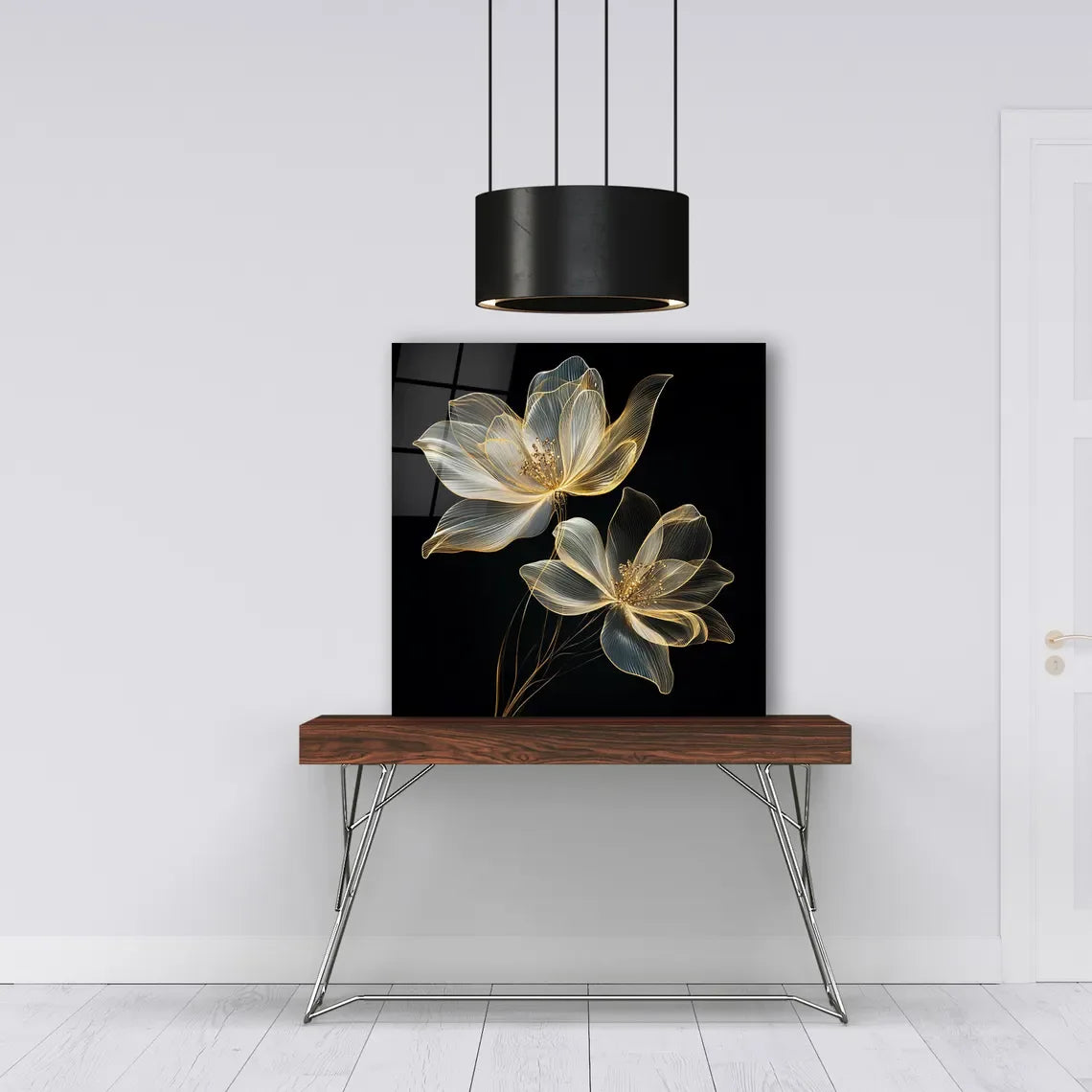 Gold Flower Glass Wall Art - LUXARTDECO