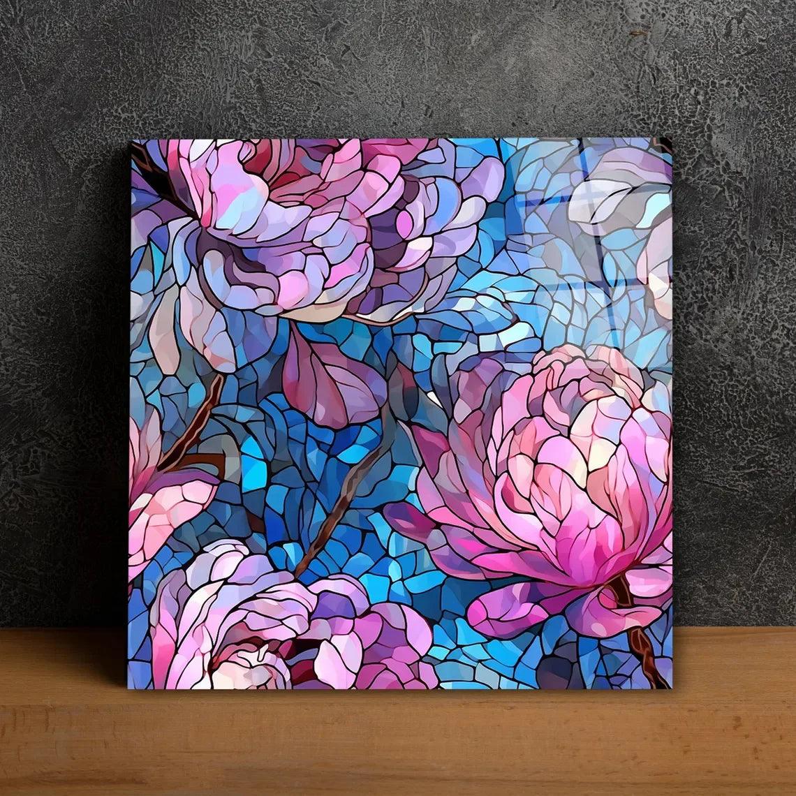 Pink Flower Glass Wall Art - LUXARTDECO