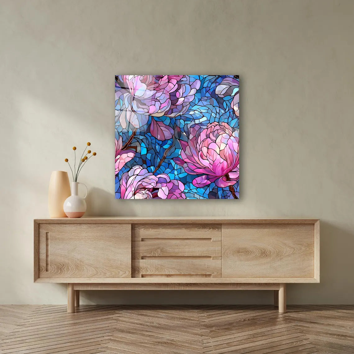 Pink Flower Glass Wall Art