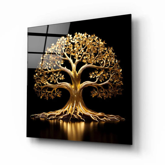 Gold Tree Glass Wall Art