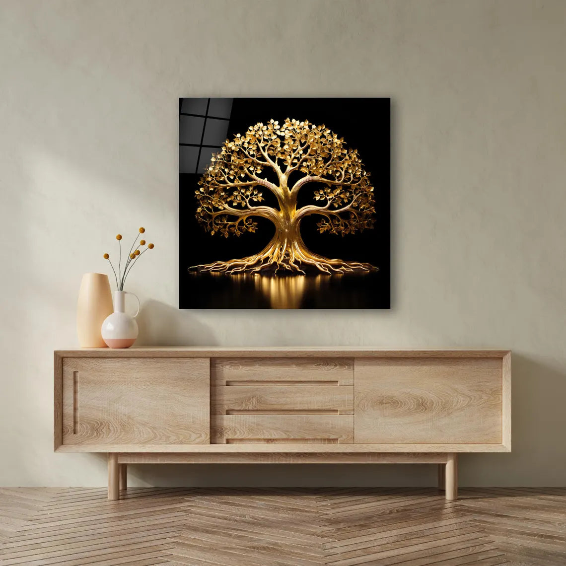 Gold Tree Glass Wall Art