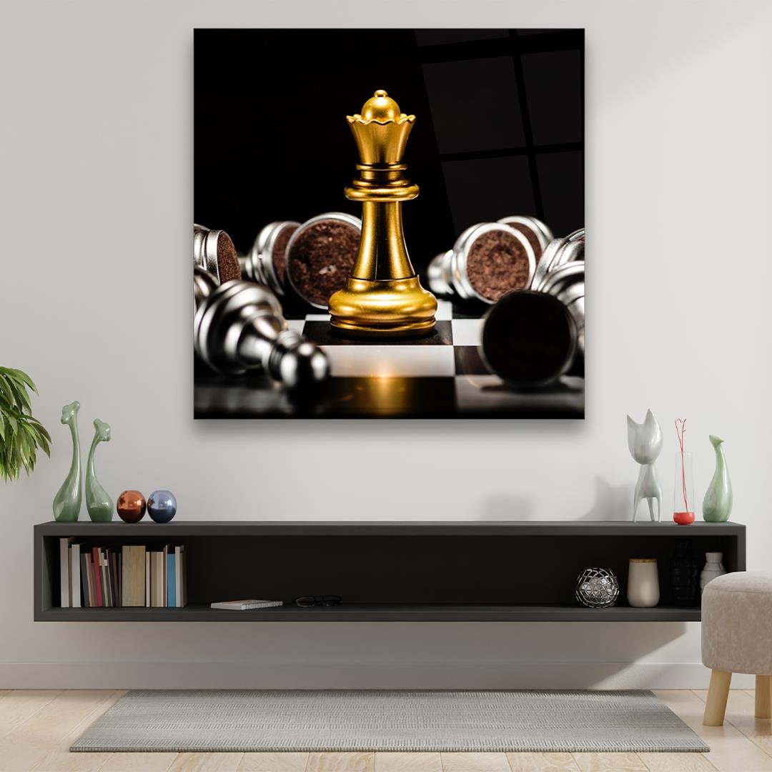 Chess Game Glass Wall Art