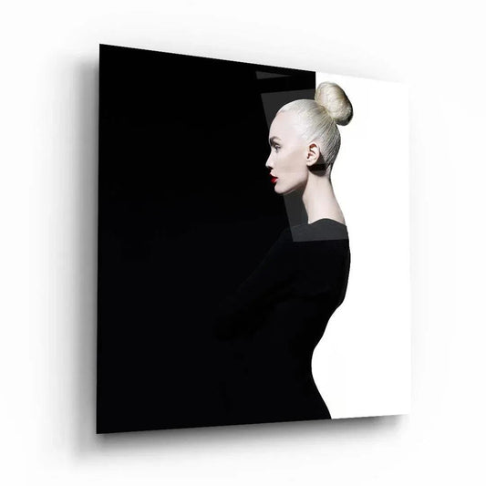 Black & White Woman Glass Wall Art - LUXARTDECO