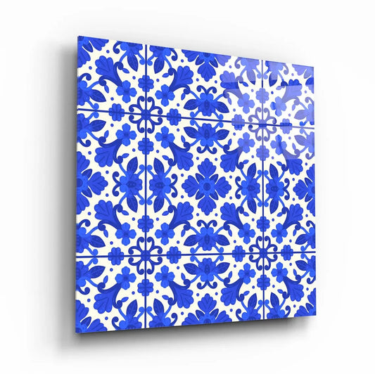 Blue Tiles Glass Wall Art - LUXARTDECO
