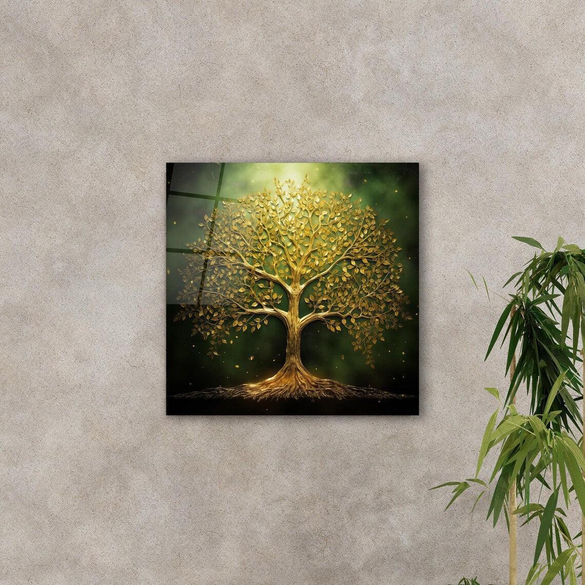 Golden Tree of Life Glass Wall Art - LUXARTDECO