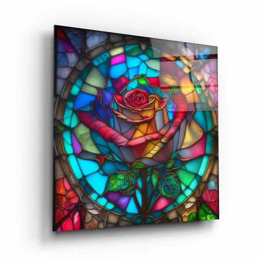 Stained Glass Effect Rose Wall Art - LUXARTDECO