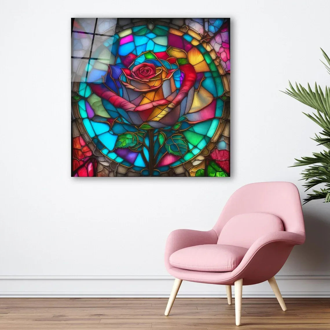 Stained Glass Effect Rose Wall Art - LUXARTDECO