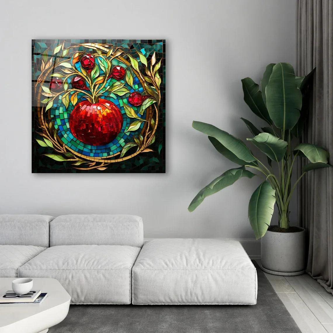 Red Pomegranate Glass Wall Art - LUXARTDECO