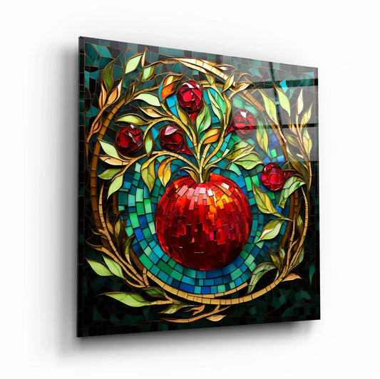 Red Pomegranate Glass Wall Art - LUXARTDECO