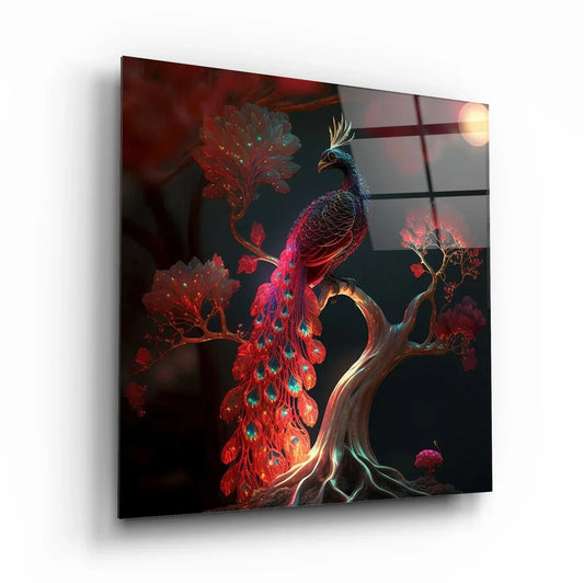 Vibrant Peacock Glass Wall Art - LUXARTDECO