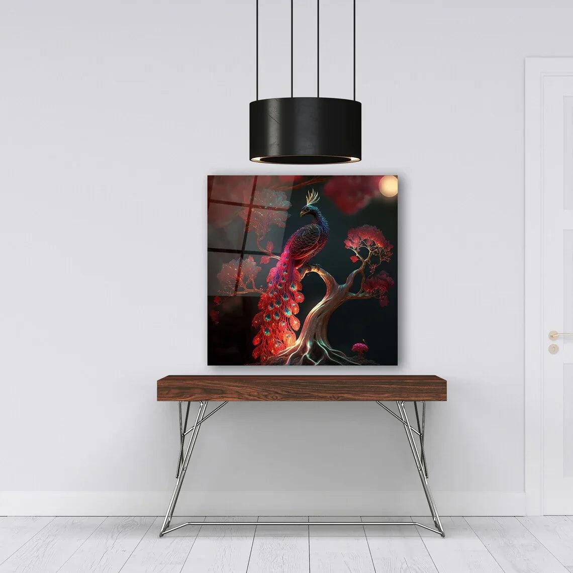 Vibrant Peacock Glass Wall Art - LUXARTDECO