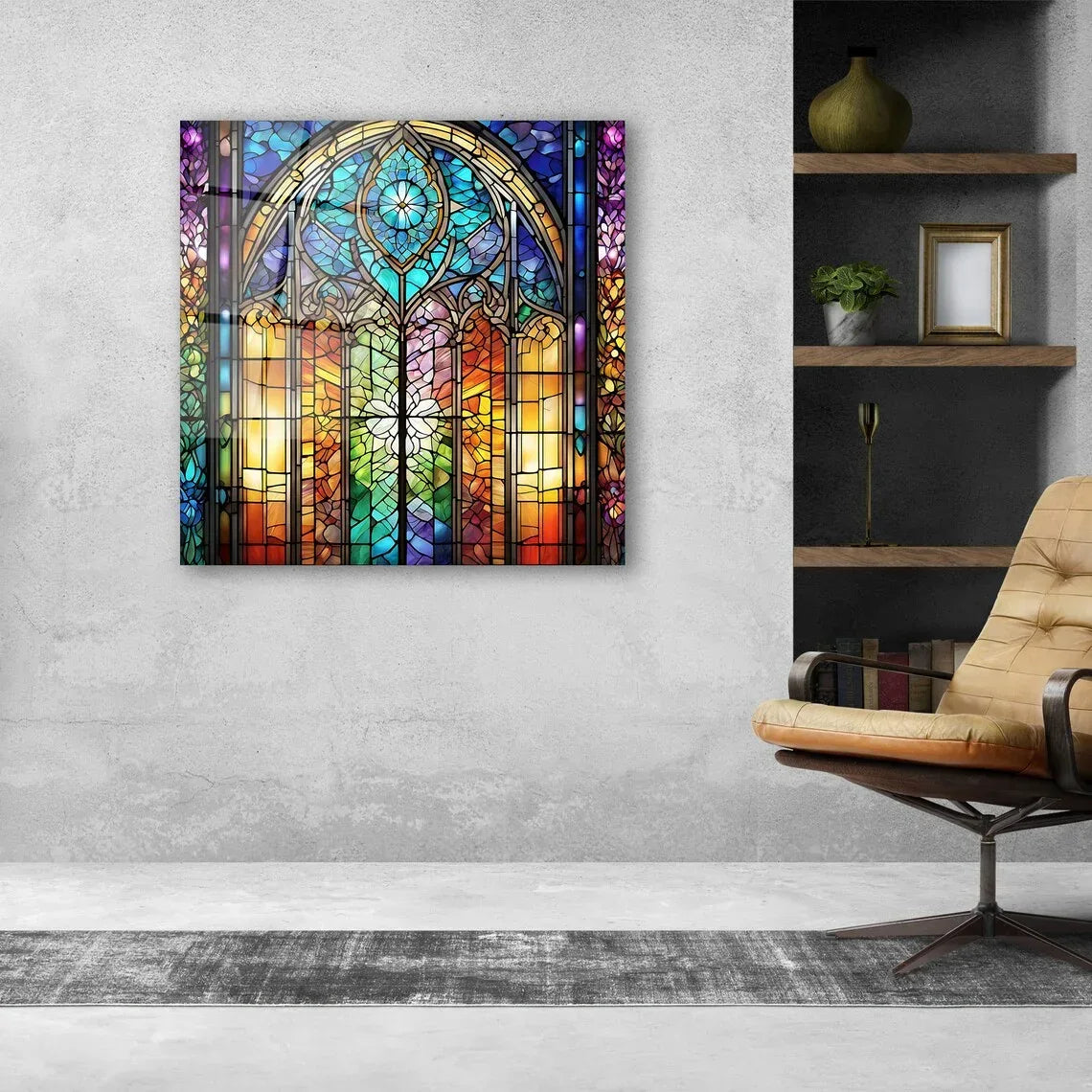 Stained Glass Effect Glass Wall Art - LUXARTDECO