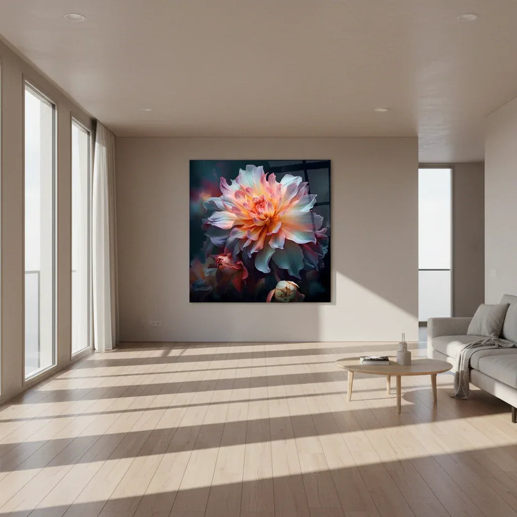 Blue & Pink Flower Glass Wall Art - LUXARTDECO