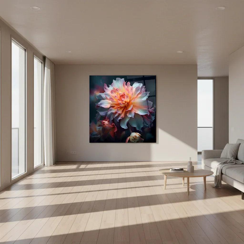 Blue & Pink Flower Glass Wall Art - LUXARTDECO