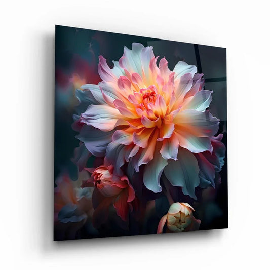 Blue & Pink Flower Glass Wall Art - LUXARTDECO