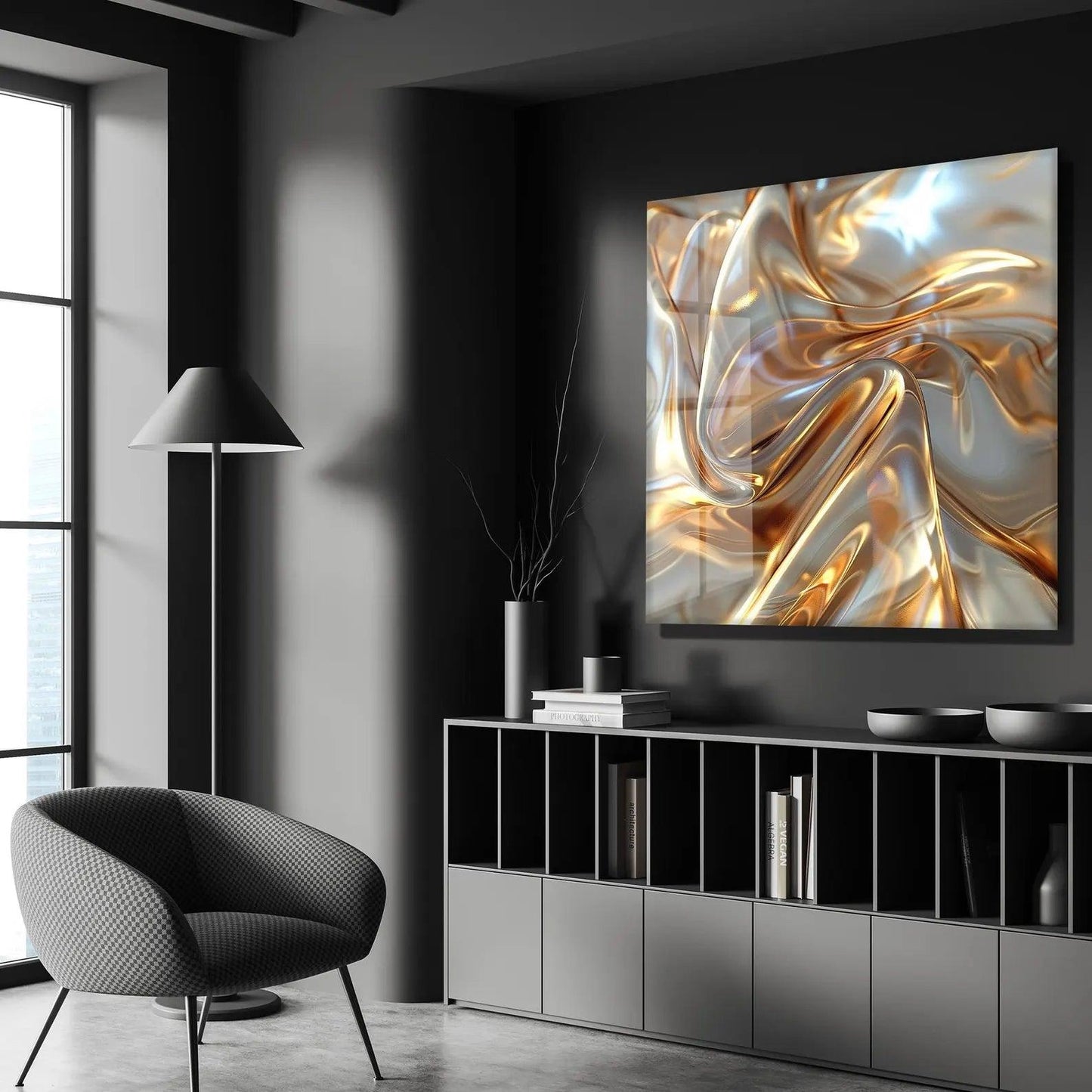 Astratto Oro Quadro in Vetro Temperato