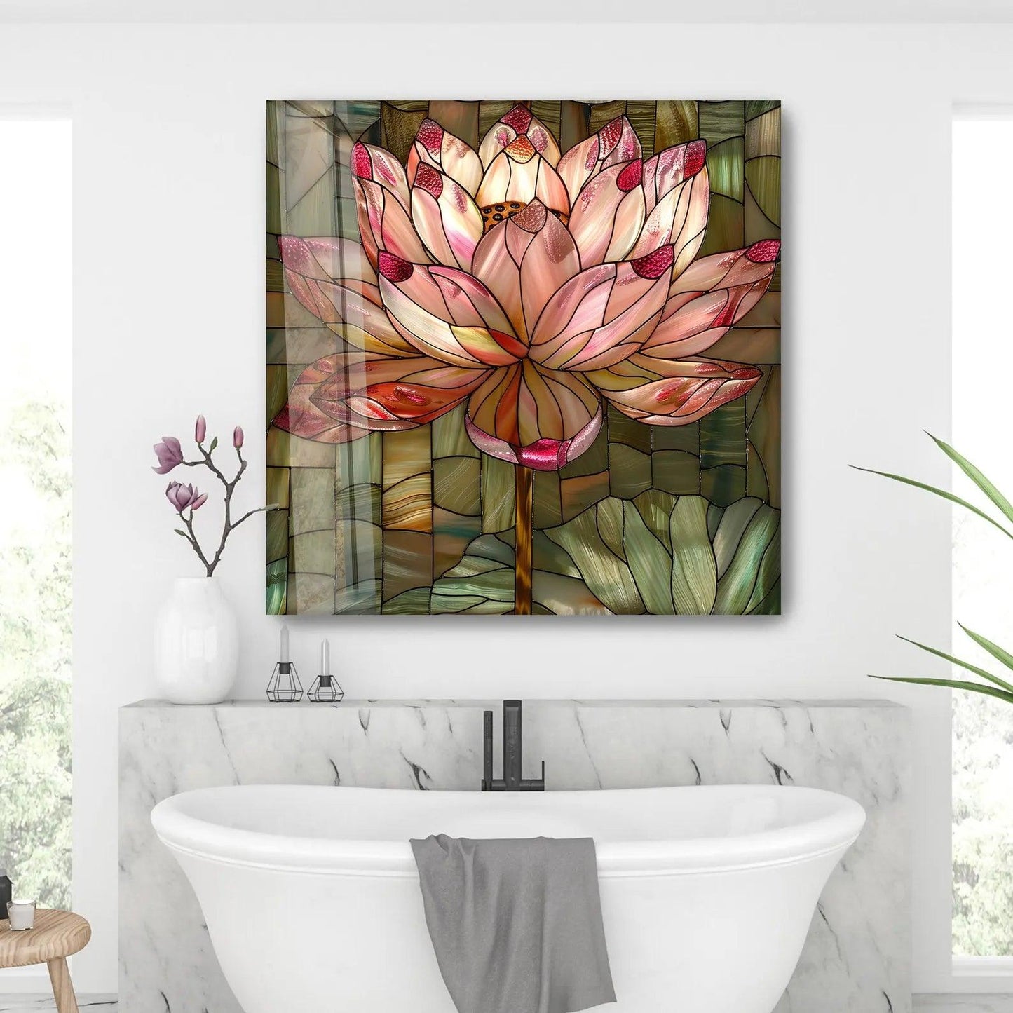 Loto Rosa Quadro in Vetro Temperato