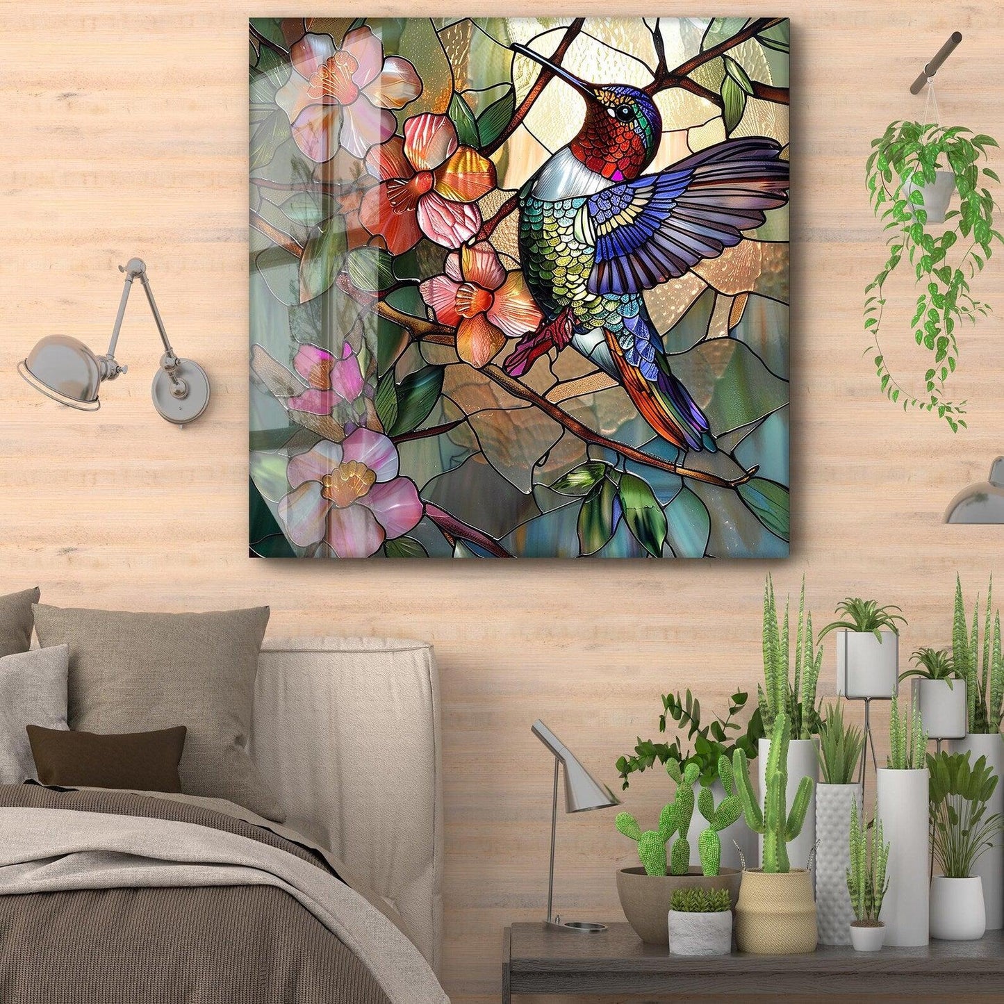 Colibrì Colorato Quadro in Vetro Temperato