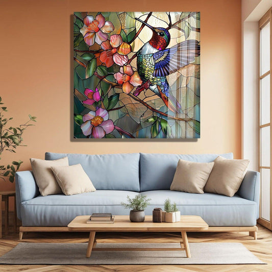 Colorful Hummingbird Glass Wall Art