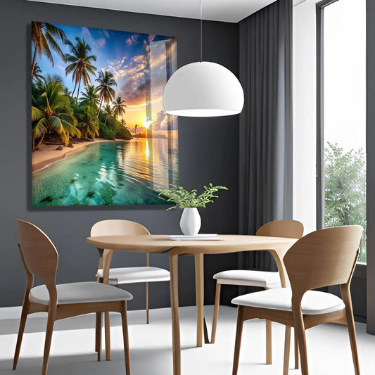 Sunset Beach Glass Wall Art