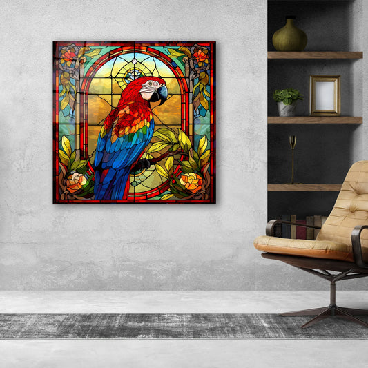 Colorful Parrot Glass Wall Art