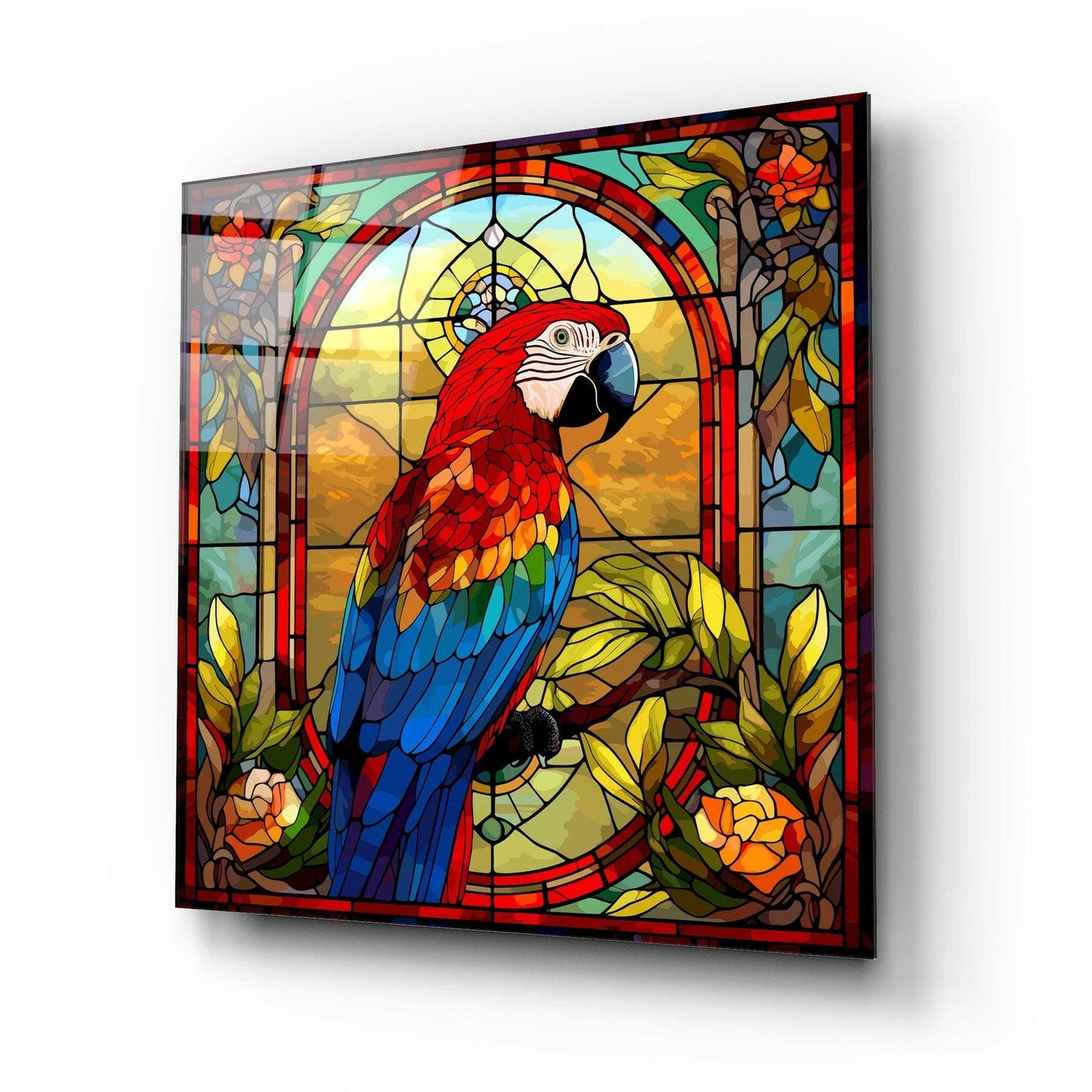 Colorful Parrot Glass Wall Art