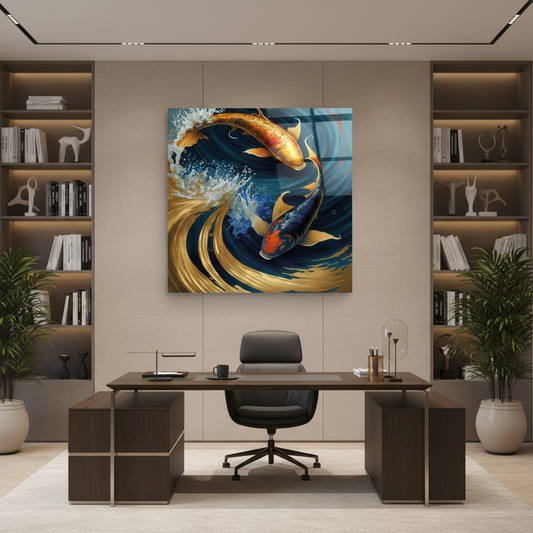Coloré Poisson Tableau en Verre Trempé