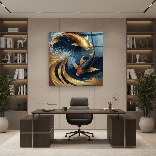 Coloré Poisson Tableau en Verre Trempé