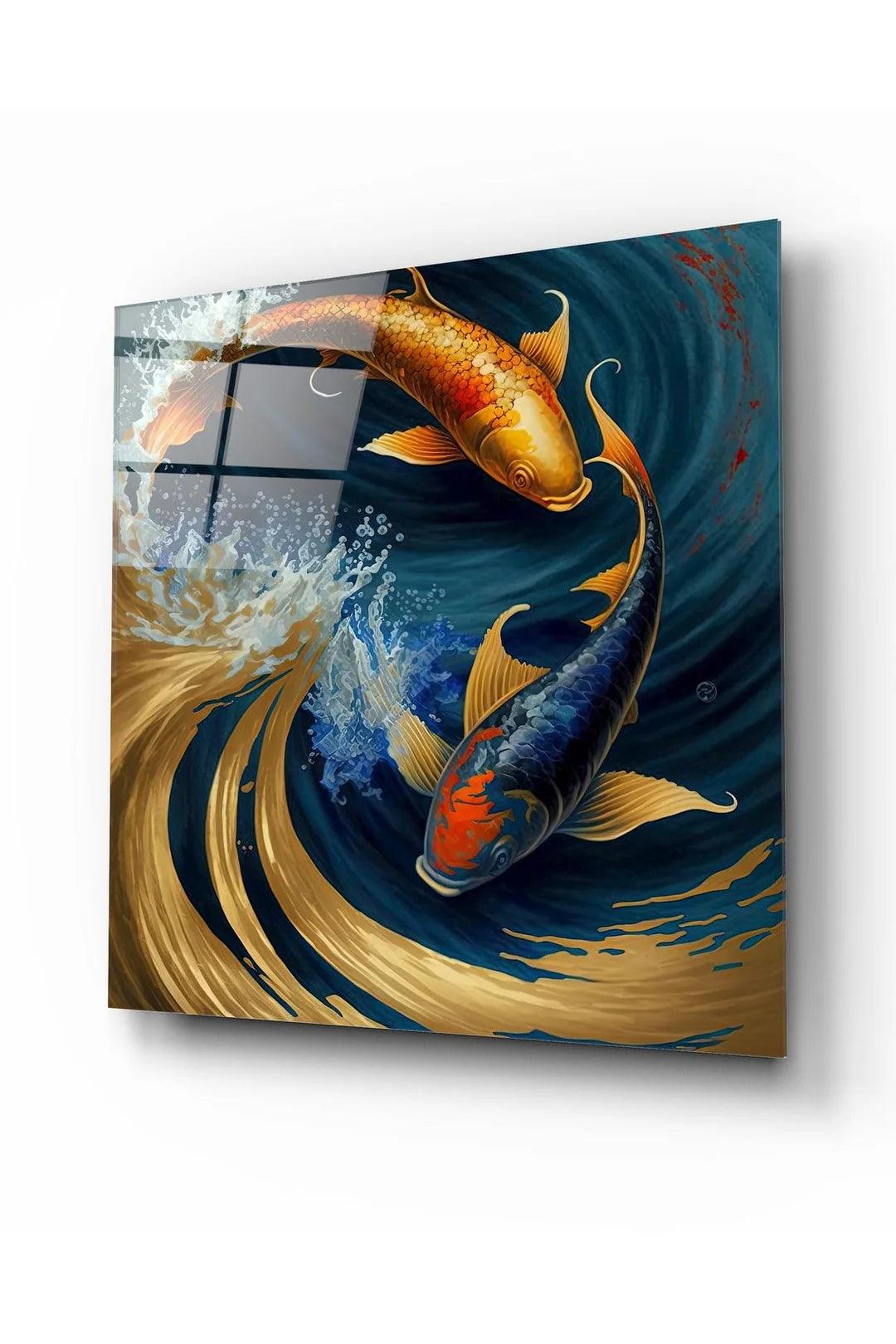Coloré Poisson Tableau en Verre Trempé