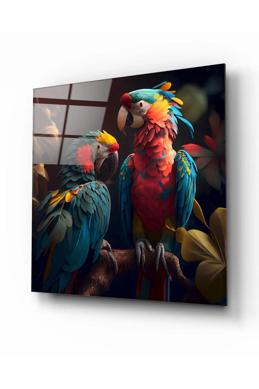 Colorful Parrots Glass Wall Art