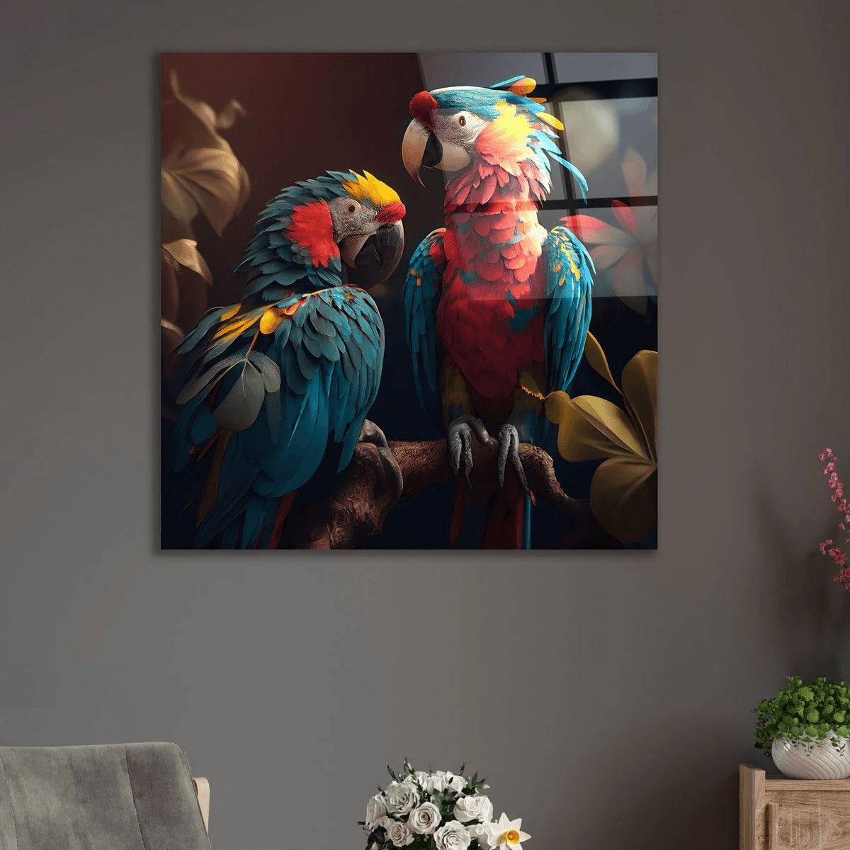 Pappagallo Colorato Quadro in Vetro Temperato