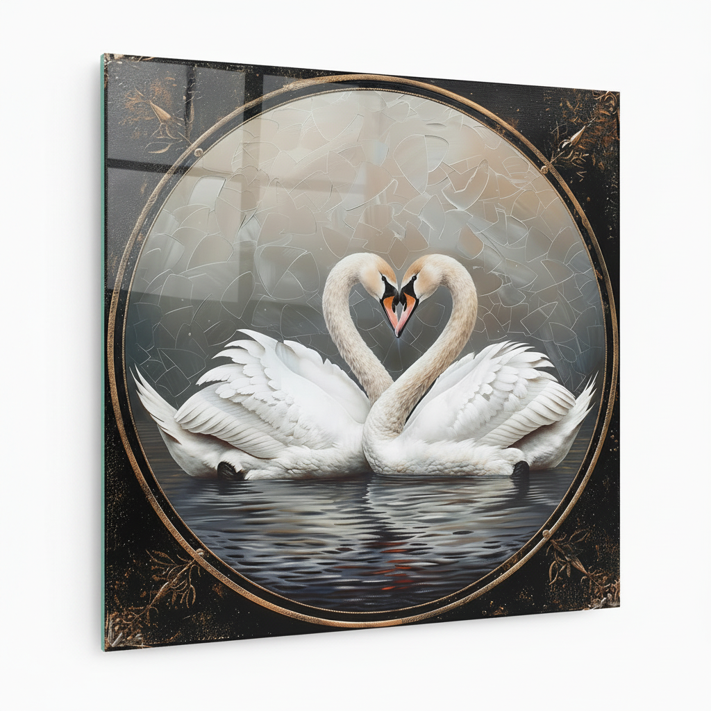 Deux Cygnes Tableau en Verre Trempé