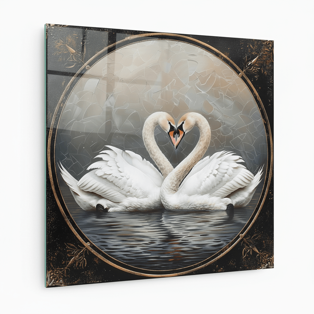 Deux Cygnes Tableau en Verre Trempé