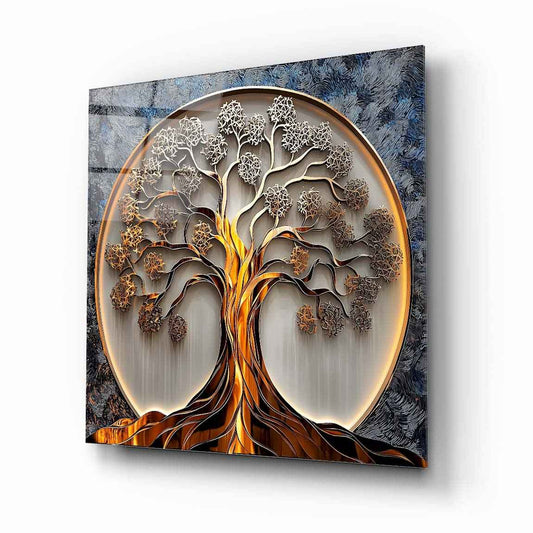 Gold & Silver Tree of Life Glass Wall Art