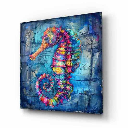 Colorful Seahorse Glass Wall Art
