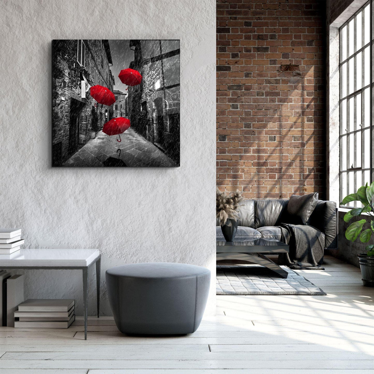 Red Umbrella Glass Wall Art