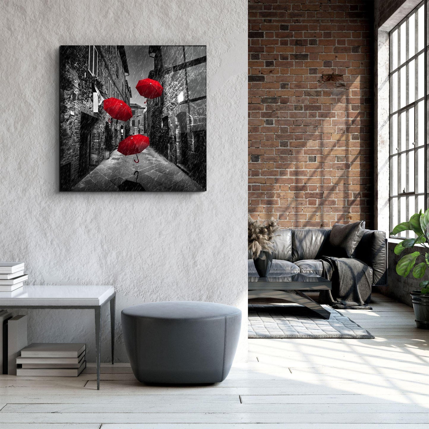 Red Umbrella Glass Wall Art - LUXARTDECO