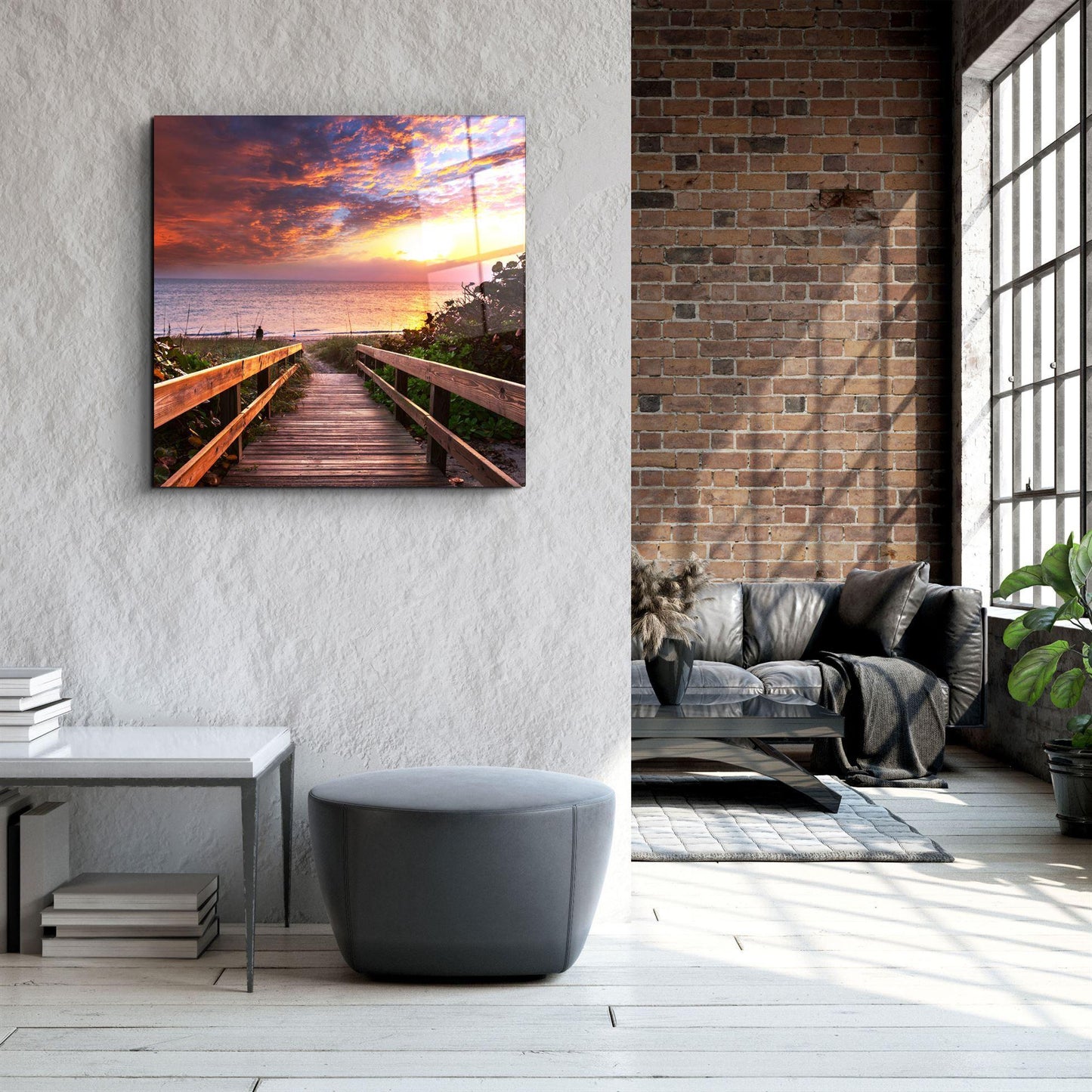 Décoration murale en verre représentant un paysage marin