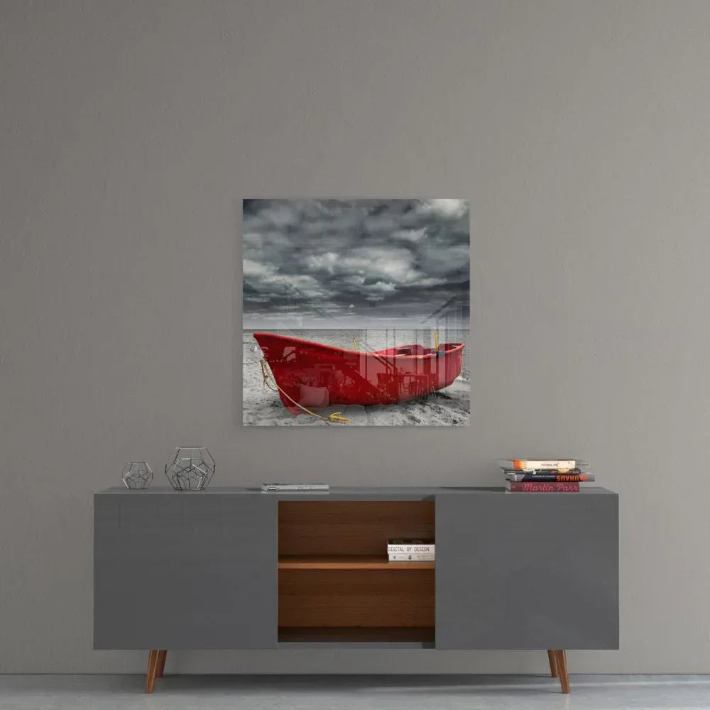 Red Kayak Glass Wall Art - LUXARTDECO