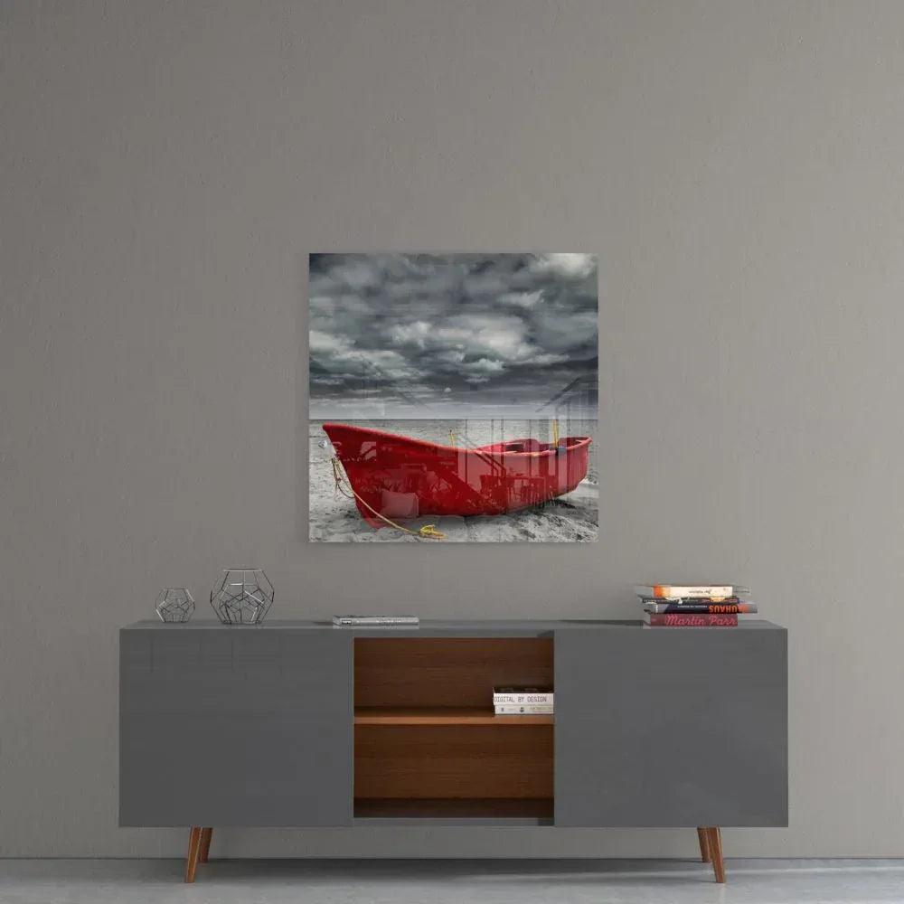 Red Kayak Glass Wall Art - LUXARTDECO