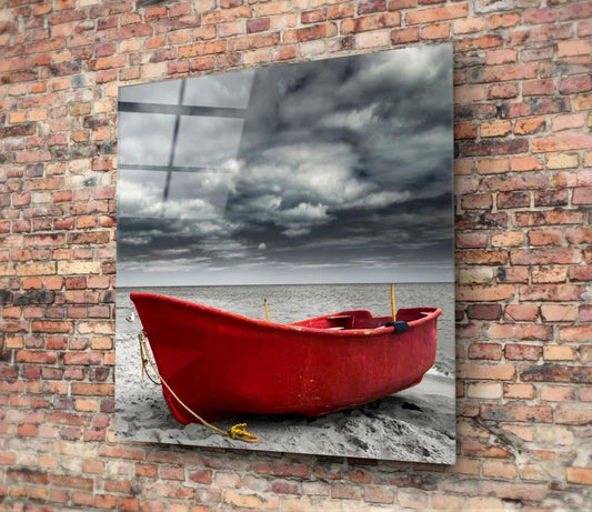 Red Kayak Glass Wall Art - LUXARTDECO