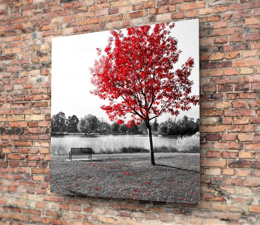 Red Tree Glass Wall Art - LUXARTDECO