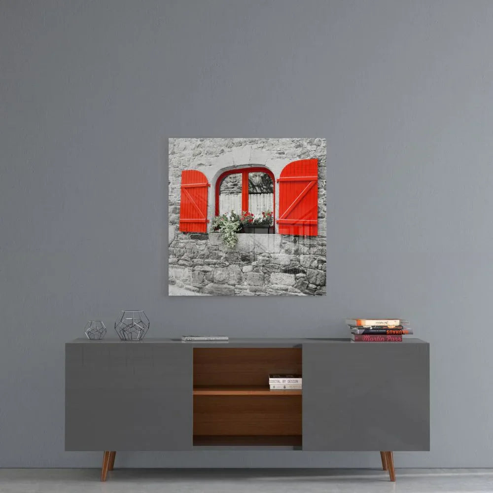Red Window Glass Wall Art - LUXARTDECO