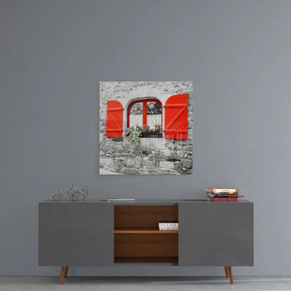 Red Window Glass Wall Art - LUXARTDECO