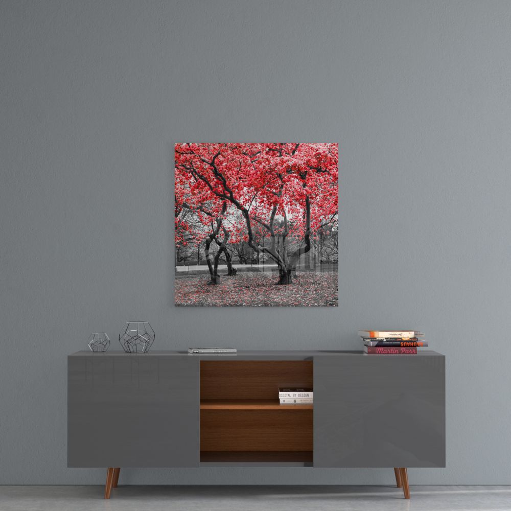 Red Tree Glass Wall Art