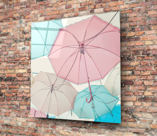 Colorful Umbrellas Glass Wall Art