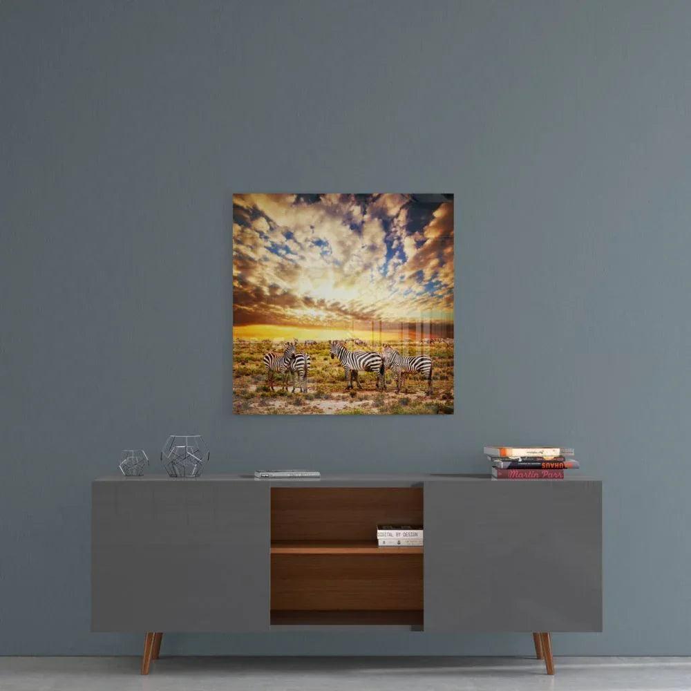 Zebras Glass Wall Art - LUXARTDECO
